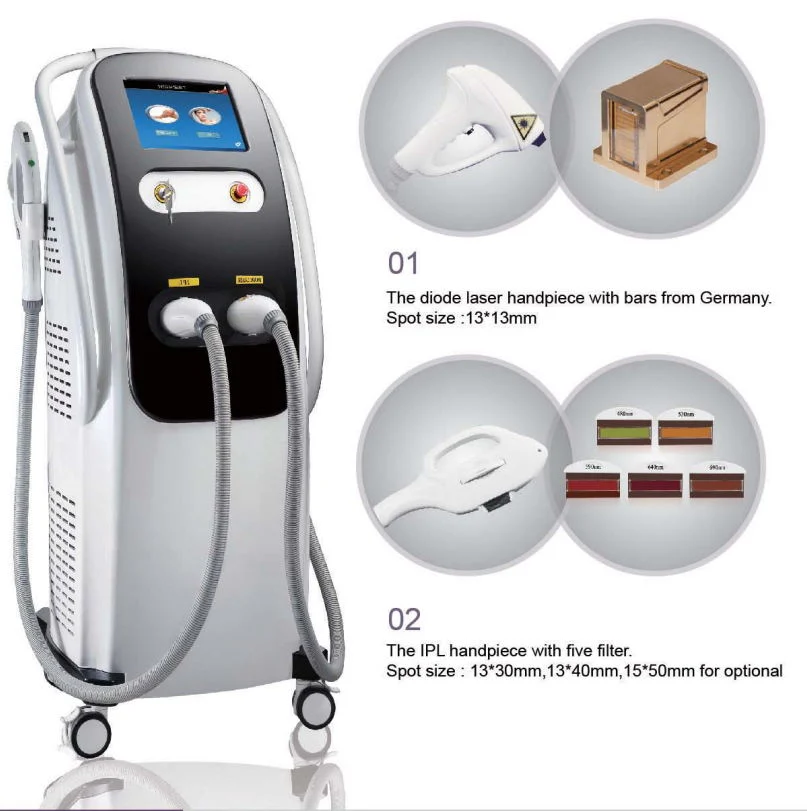 Ce FDA TUV Ce Approved Diode Laser + IPL 2 in 1 System Beauty Salon Machine for Hair Removal