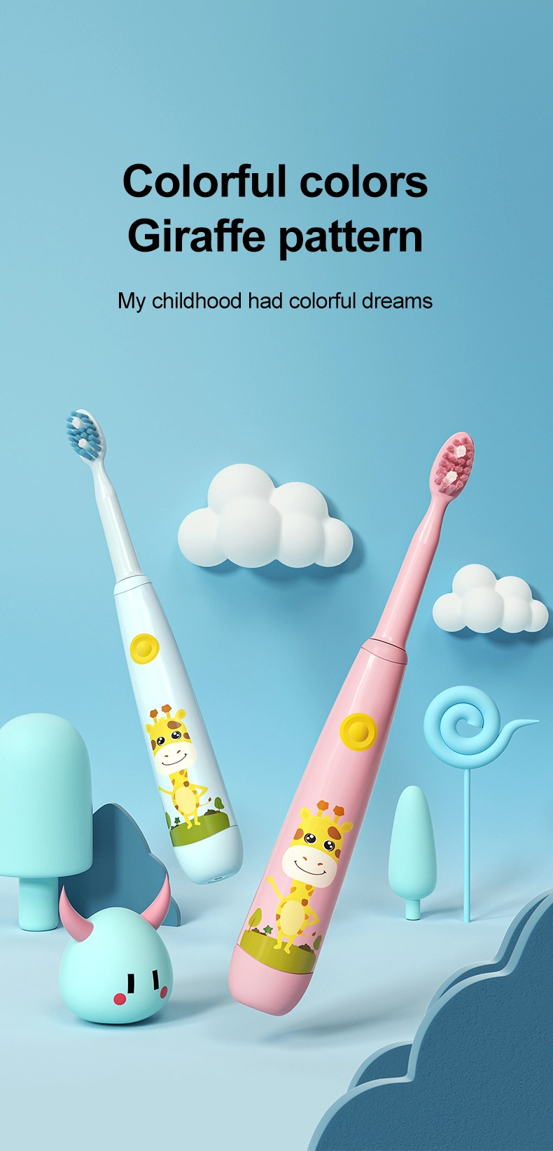 Ipx7 Waterproof Oral Clean Children Kids Personalized Sonic Power Electric Toothbrush